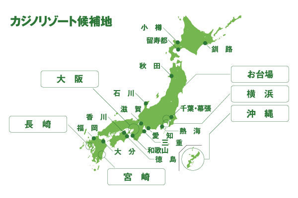 日本国内のカジノリゾート候補地
